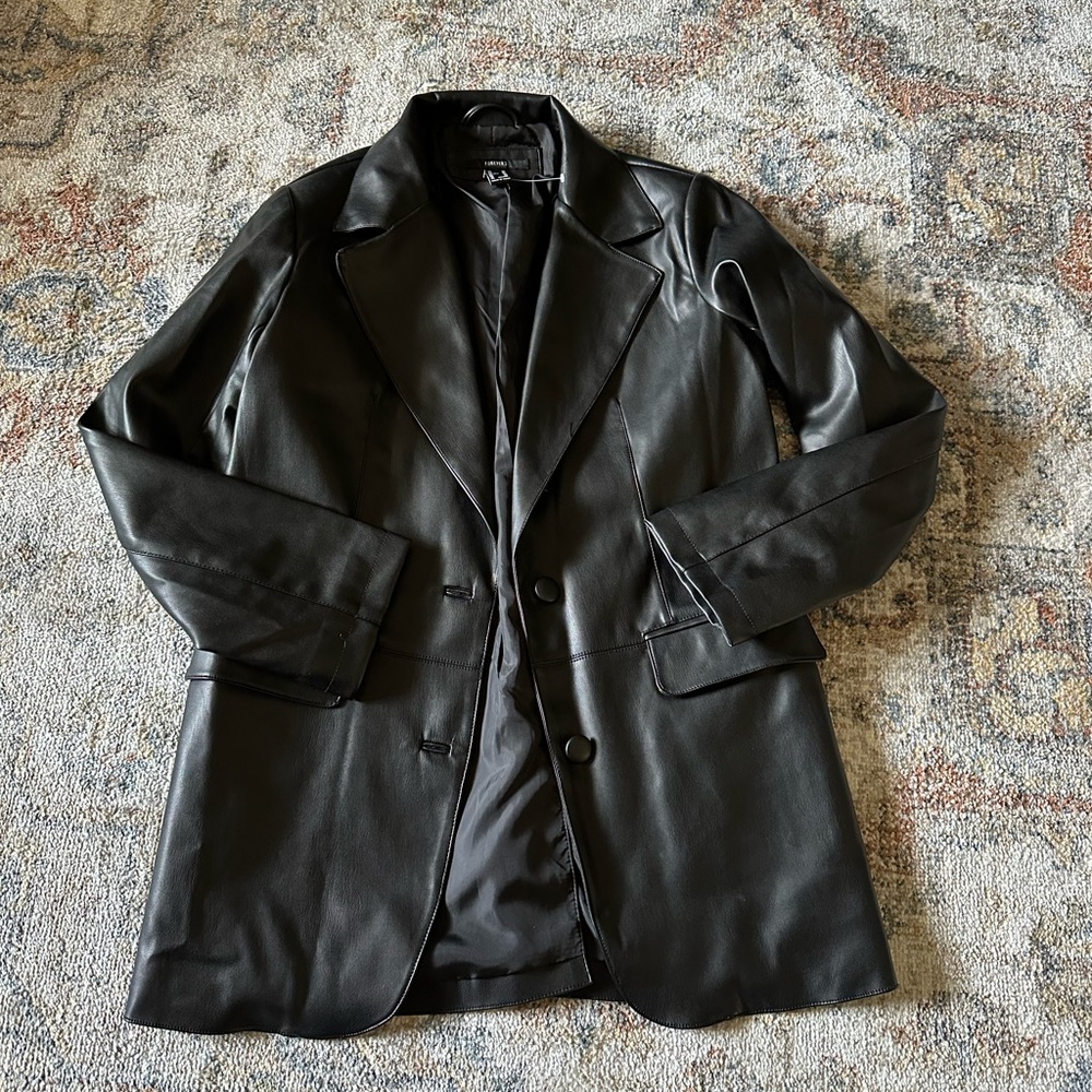 Women's Notched Faux Leather Blazer